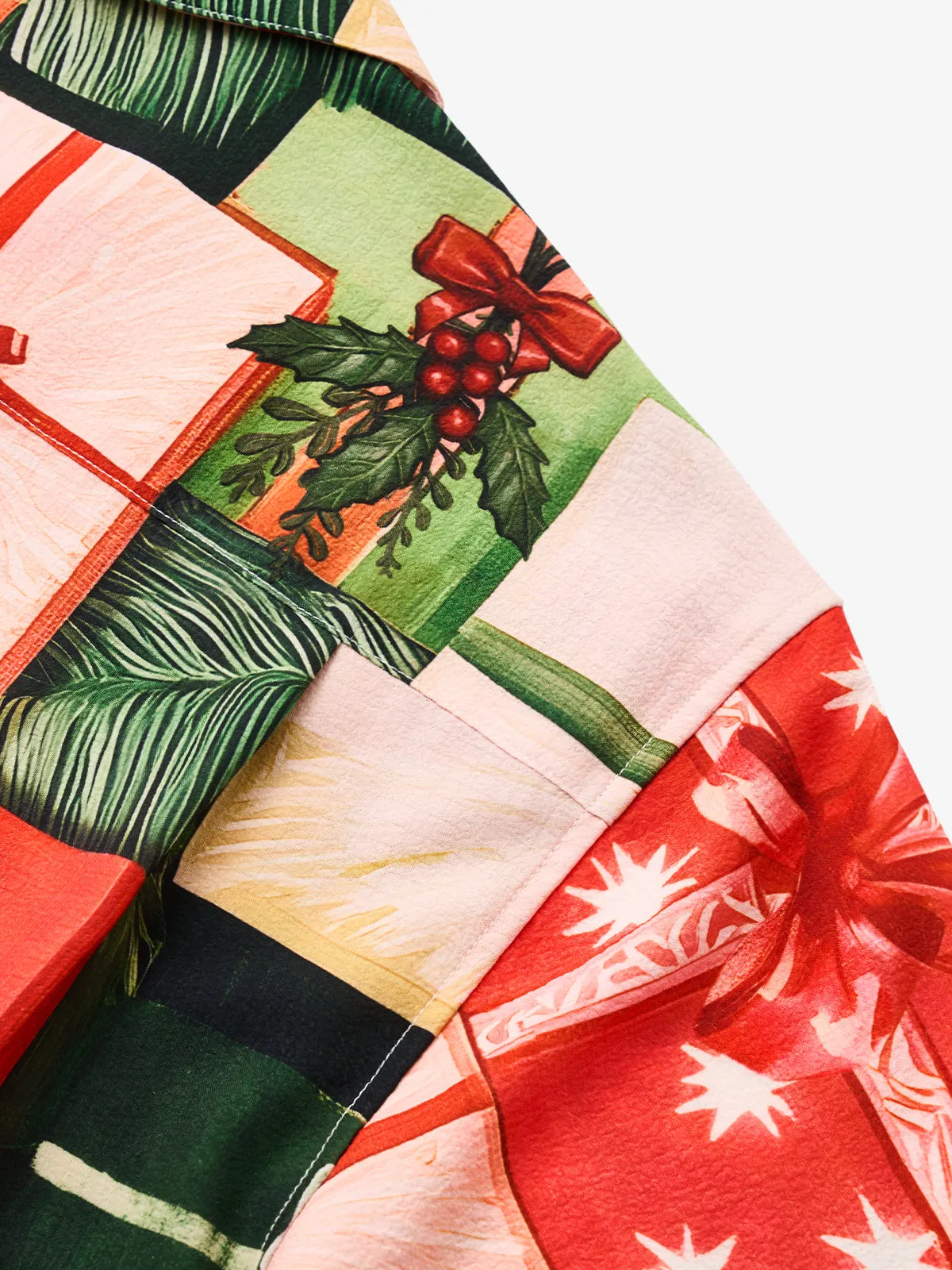 Vintage Festive Christmas Gift Seersucker Camp Shirt