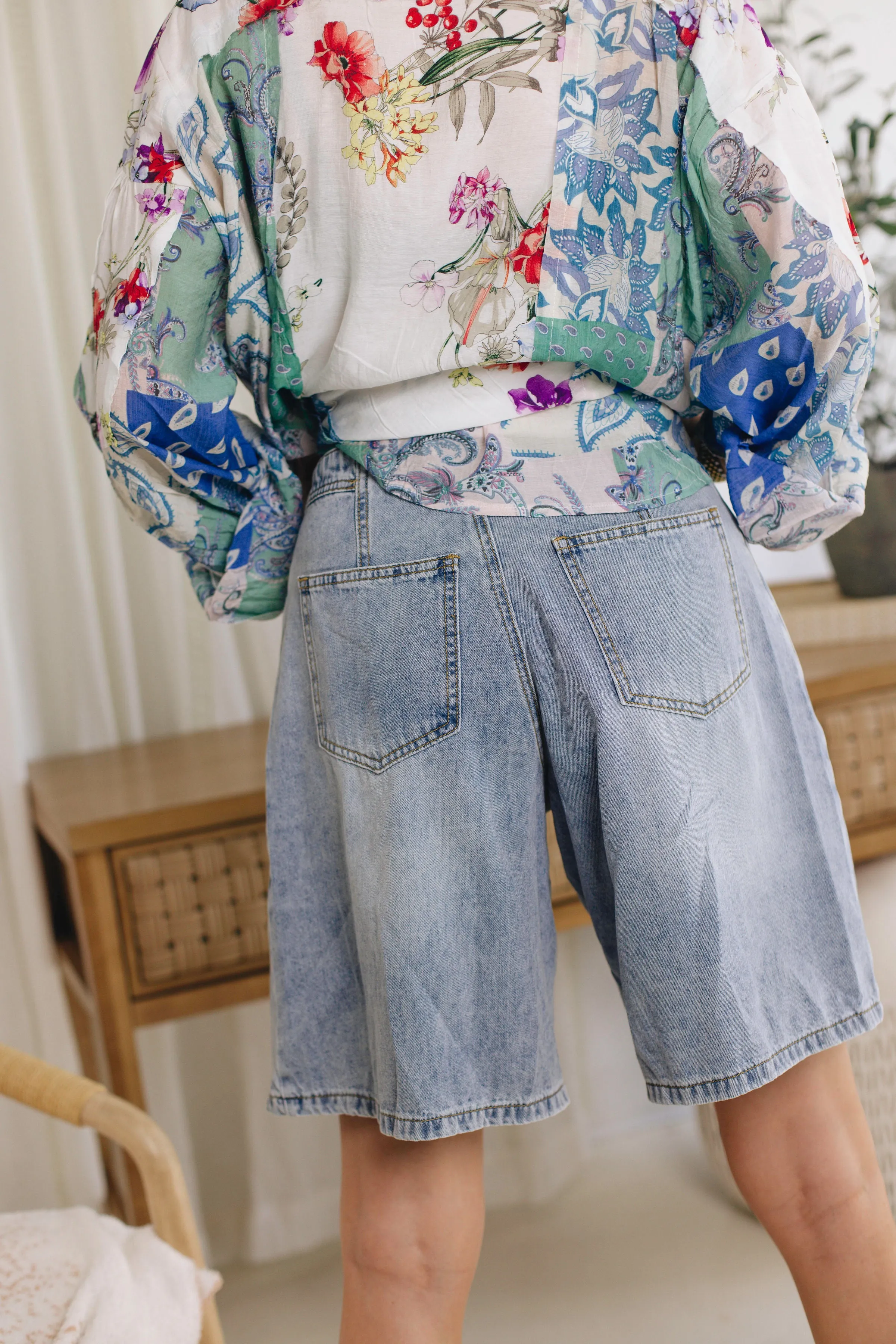 Wide Leg Denim Shorts (S-L)