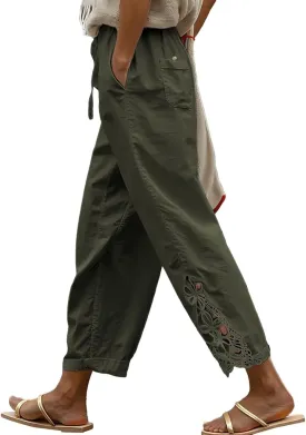 Women Fashion 2025 Casual Lightweight Drawstring Elastic Waist Pants with Pockets