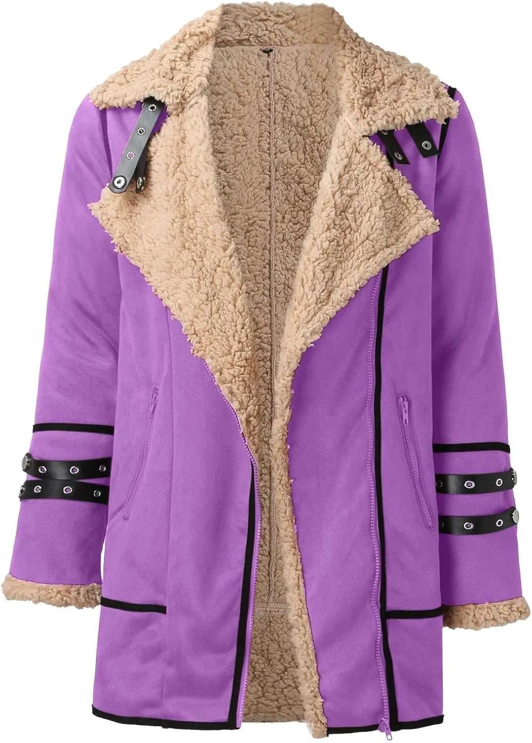 Women Plus Size Winter Coat Lapel Collar Long Sleeve Padded Leather Jacket Vintage Thicken Flannel Shirt Jacket