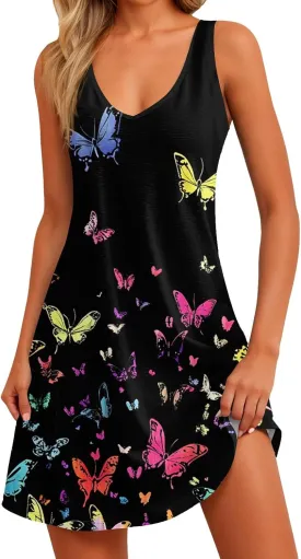 Women Summer Dresses Sleeveless Beach Dress with Pocket Vacation V Neck Sundress 2025 Casual Swimsuit Coverup