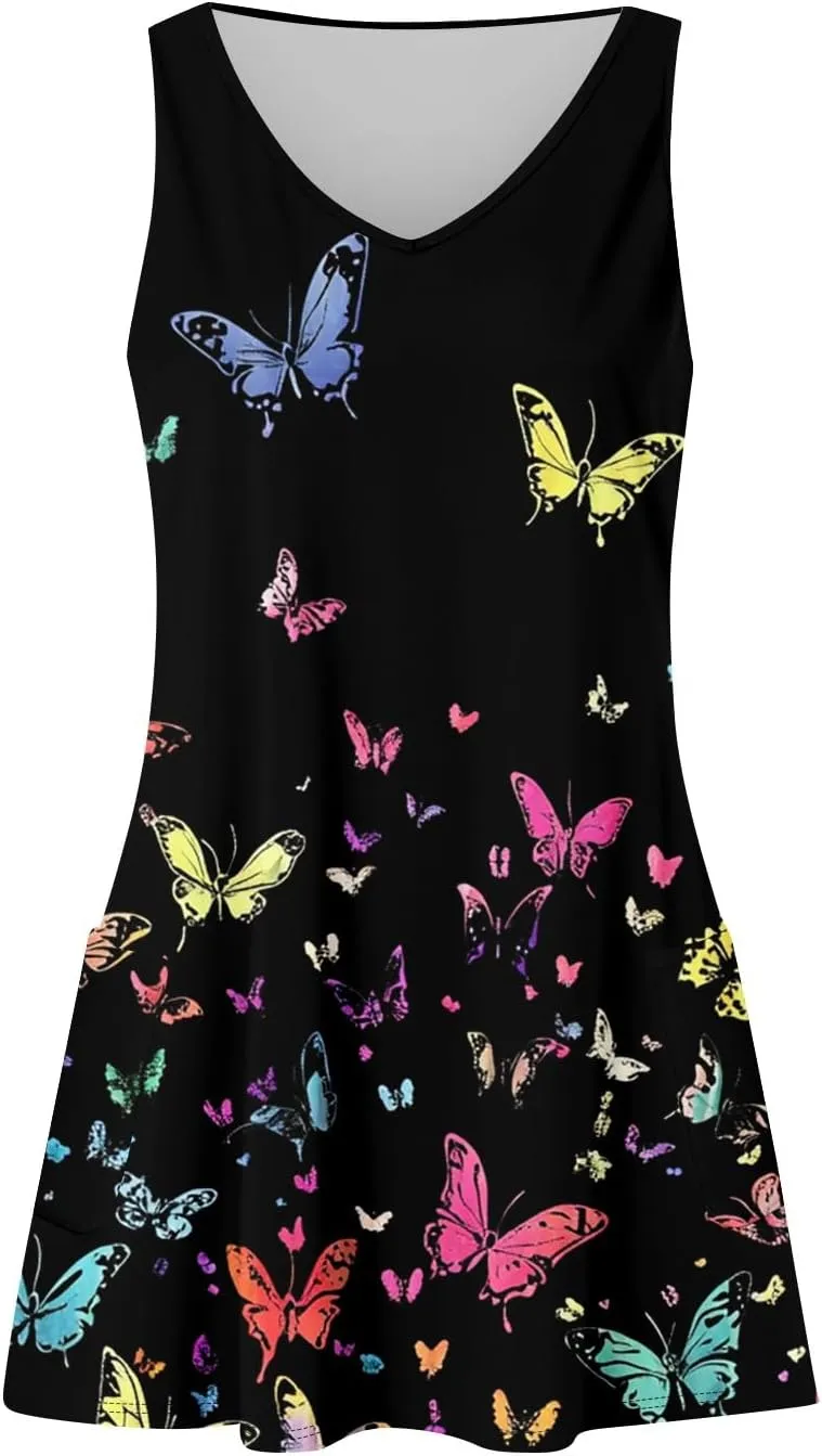 Women Summer Dresses Sleeveless Beach Dress with Pocket Vacation V Neck Sundress 2025 Casual Swimsuit Coverup