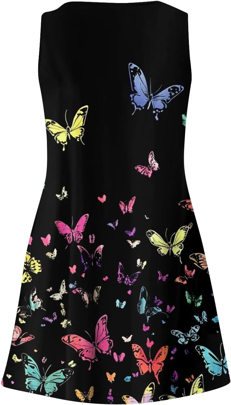 Women Summer Dresses Sleeveless Beach Dress with Pocket Vacation V Neck Sundress 2025 Casual Swimsuit Coverup