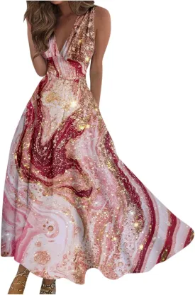 Womens Dresses Flowy Ruched Floral Print Sundresses Wrap V Neck Sleeveless Maxi Dress Elegant Beach Dresses