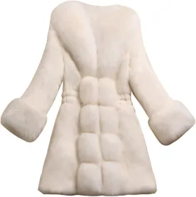 Women's Faux Fox Fur Coat Thicken Warm Fur Jacket Winter Classy Elegant Outerwear Coat Solid Slim Fit A-Line Overcoat