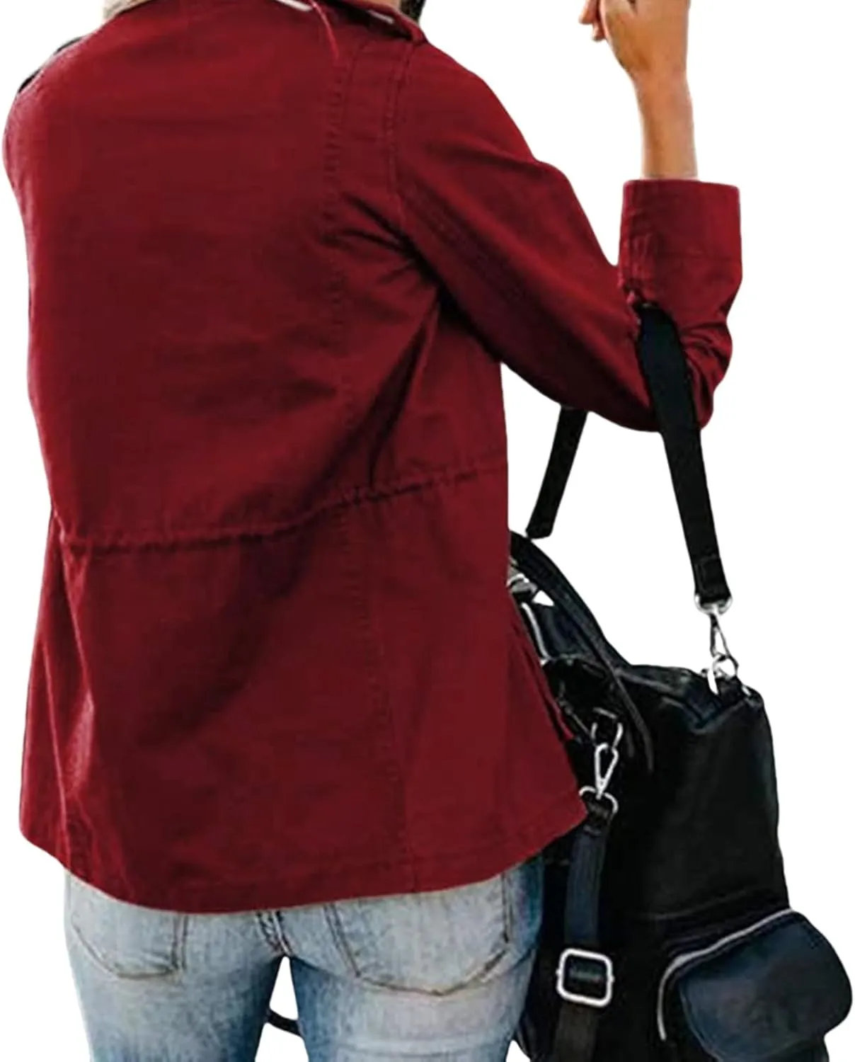 Women's Military Jackets Zip Up Snap Buttons Anorak Coat Utility Safari Jacket Lightweight Fall Outwear with Pockets
