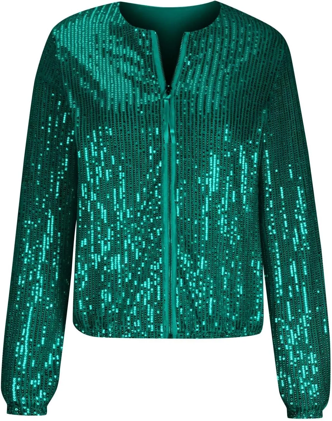 Women's Prom Sequin Jacket, Fashion Full Zip Shiny Sparkly Bomber Jackets Long Sleeve Comfy Party Clubwear Crop Coat