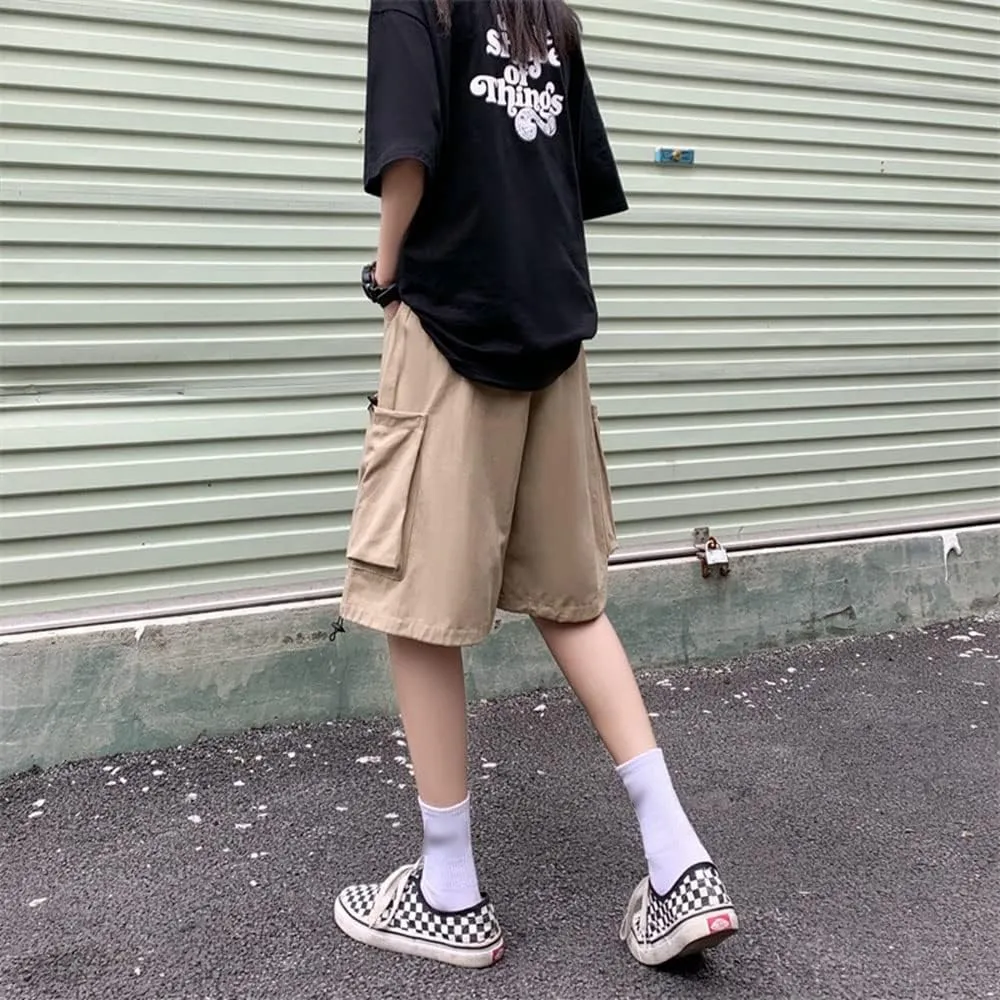 Women's Summer Cargo Shorts Elastic Waist Drawsting Comfy Cotton Loose Shorts