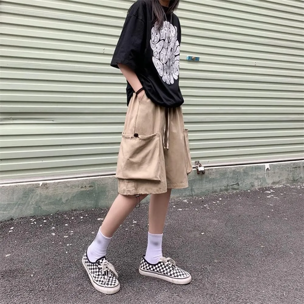 Women's Summer Cargo Shorts Elastic Waist Drawsting Comfy Cotton Loose Shorts