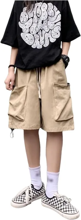 Women's Summer Cargo Shorts Elastic Waist Drawsting Comfy Cotton Loose Shorts