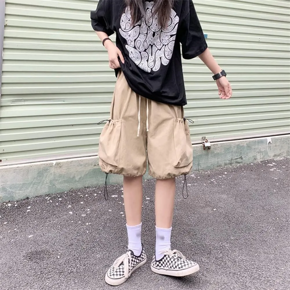 Women's Summer Cargo Shorts Elastic Waist Drawsting Comfy Cotton Loose Shorts