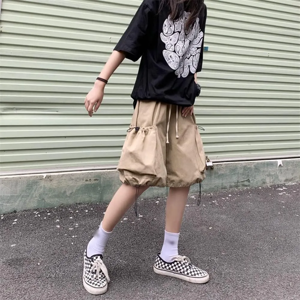 Women's Summer Cargo Shorts Elastic Waist Drawsting Comfy Cotton Loose Shorts