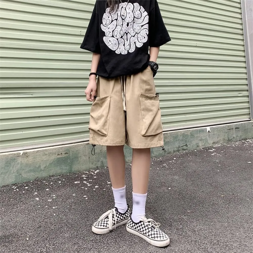 Women's Summer Cargo Shorts Elastic Waist Drawsting Comfy Cotton Loose Shorts