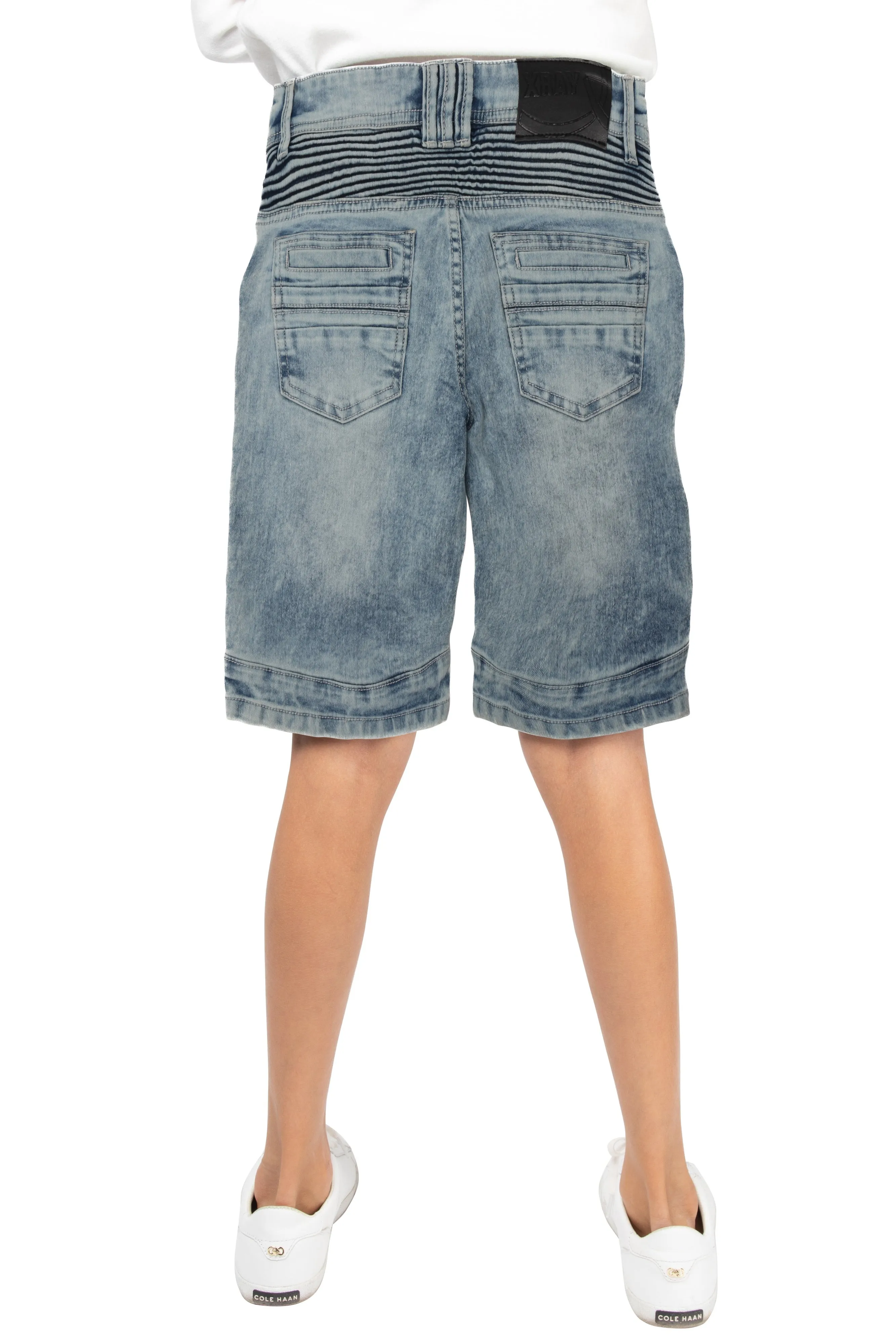 X RAY Boy's Slim Fit Washed Moto Biker Denim Shorts
