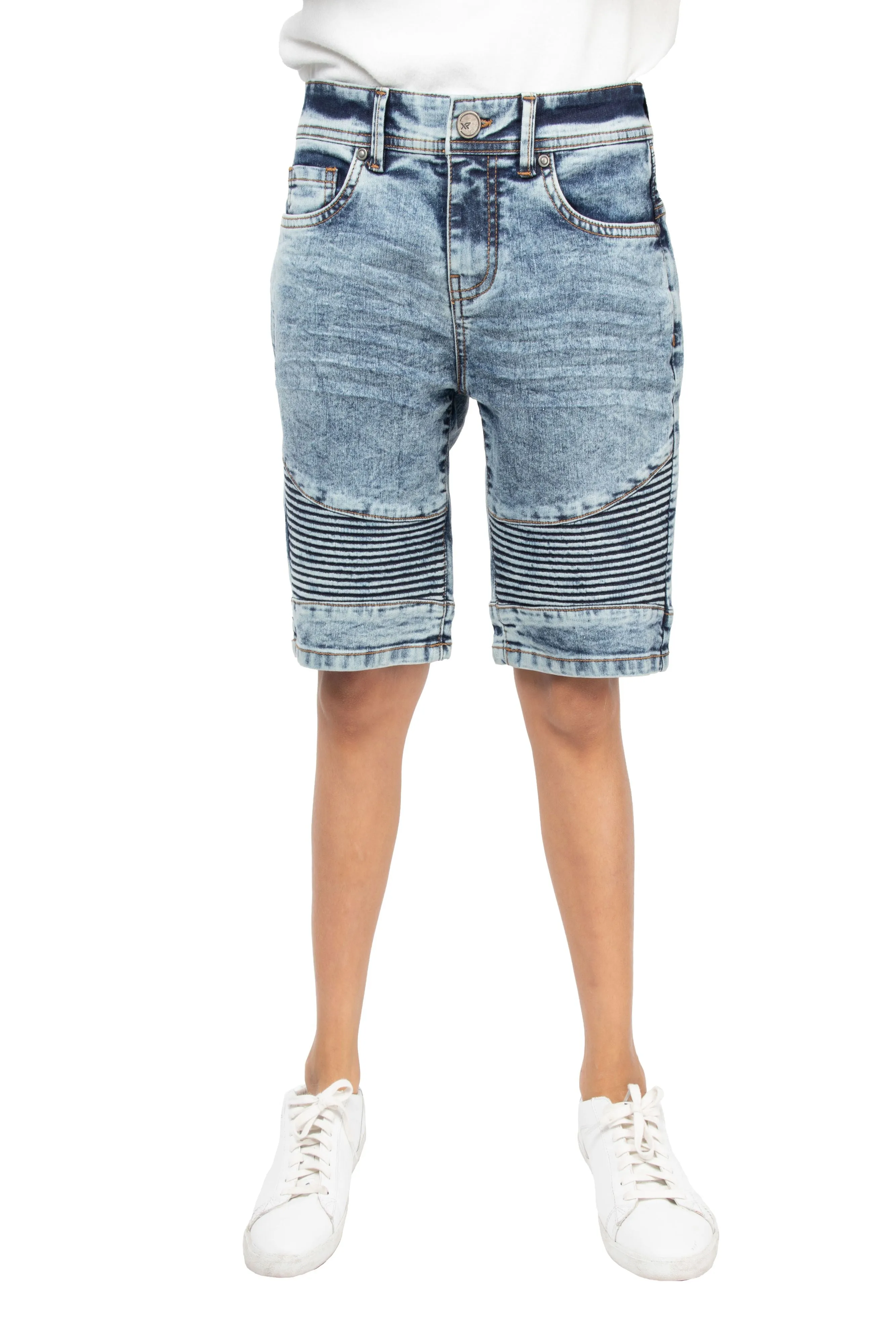 X RAY Boy's Slim Fit Washed Moto Biker Denim Shorts